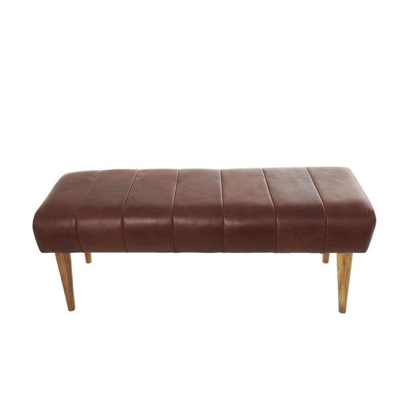 Leather Upholstered Home Bench with Wooden Legs - Brown - Roche River Decor