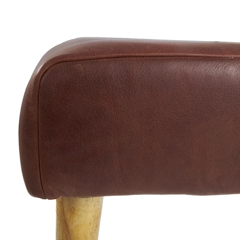 Leather Upholstered Home Bench with Wooden Legs - Brown - Roche River Decor