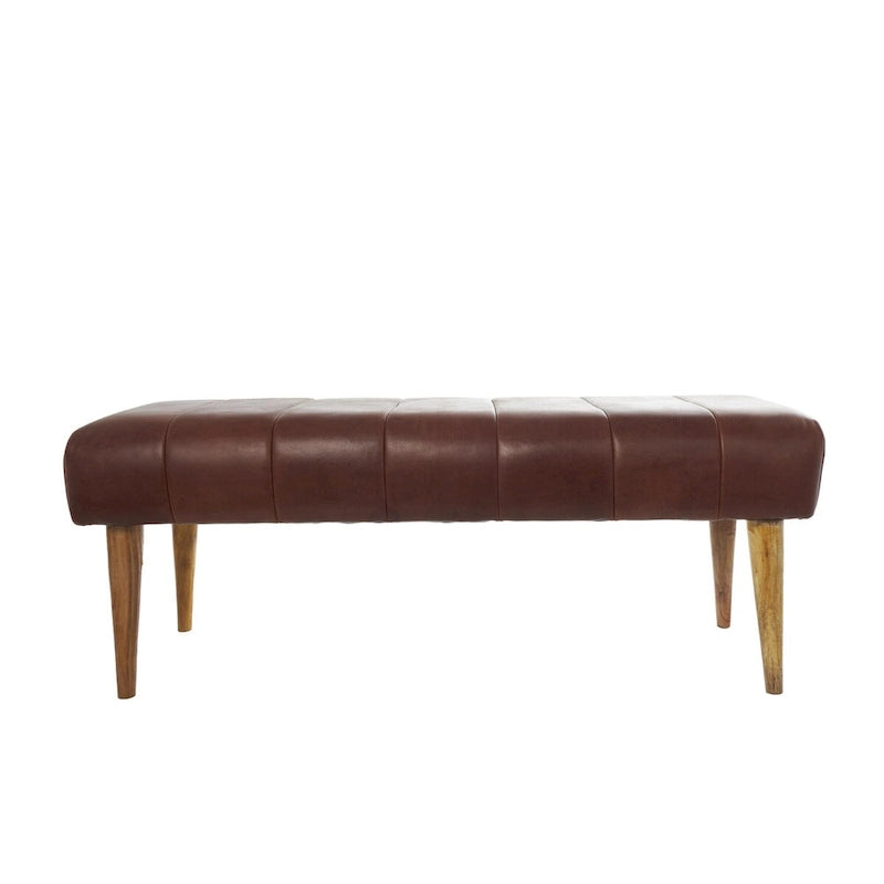 Leather Upholstered Home Bench with Wooden Legs - Brown - Roche River Decor