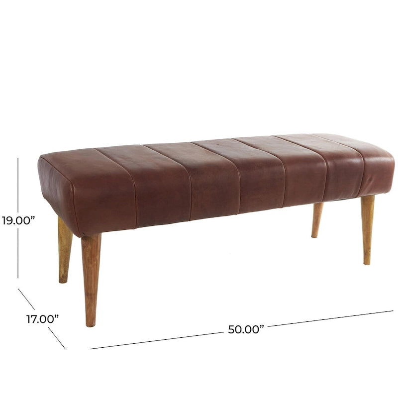 Leather Upholstered Home Bench with Wooden Legs - Brown - Roche River Decor
