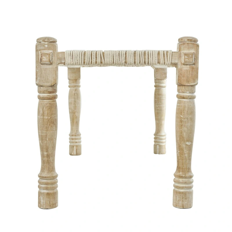 Cotton Fabric Handmade Woven Chevron Patterned Home Bench with Light Brown Mango Wood Legs - Beige - Roche River Decor