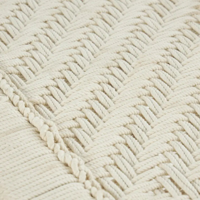 Cotton Fabric Handmade Woven Chevron Patterned Home Bench with Light Brown Mango Wood Legs - Beige - Roche River Decor