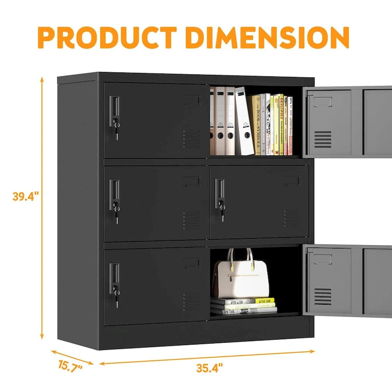 6-Door Employee Storage Locker, Metal Lockers for Office, Gym, School, and Homewith Card Slot (Black)