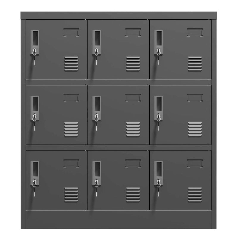 9-Door Employee Storage Locker, Metal Lockers for Office, Gym, School, and Homewith Card Slot (Black)