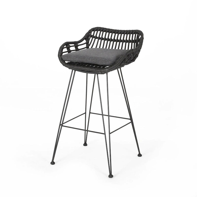 Oaks Aura 30-inch Modern Wood and Metal Patio Stool, Industrial Farmhouse Style Barstools, Set of 2