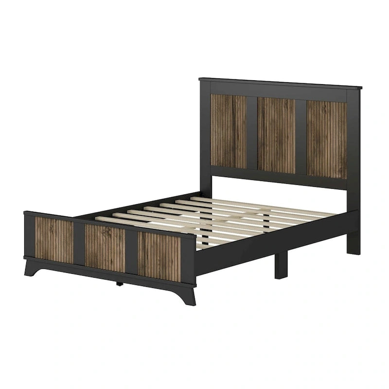 4-Pieces Bedroom Sets,Full Size Farmhouse Platform Bed with Wooden Strip Decoration,Storage Nightstand and Dresser