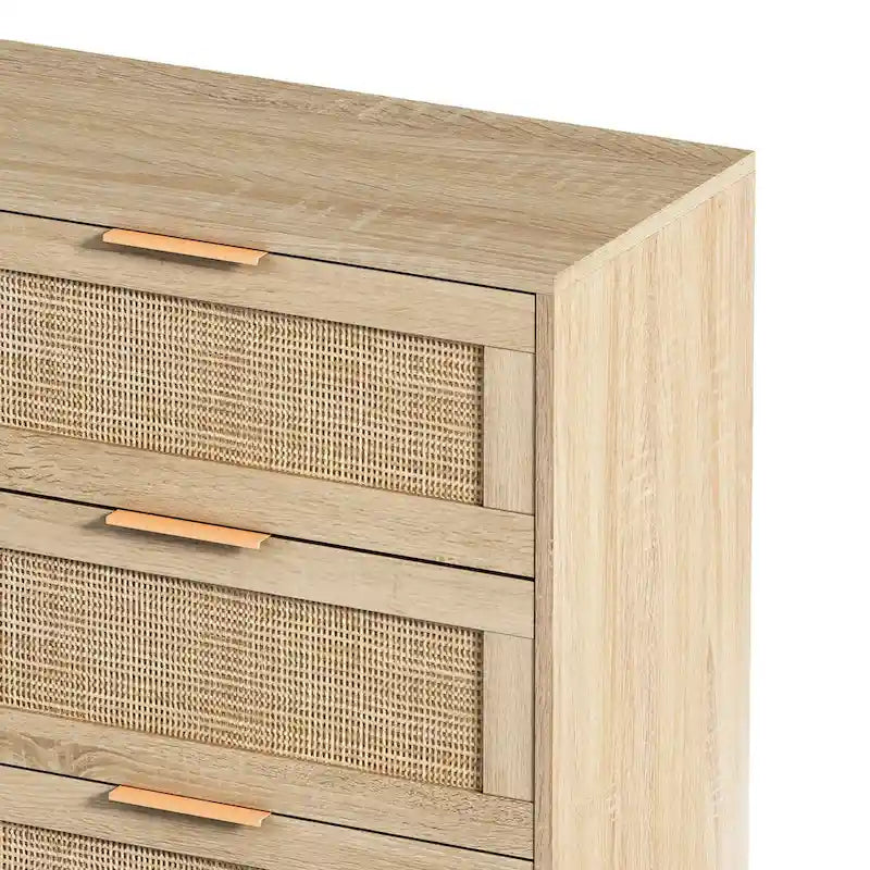 Roomfitters 43.31-Inch 6-Drawer Rattan Storage Cabinet in Natural for Bedroom and Living Room