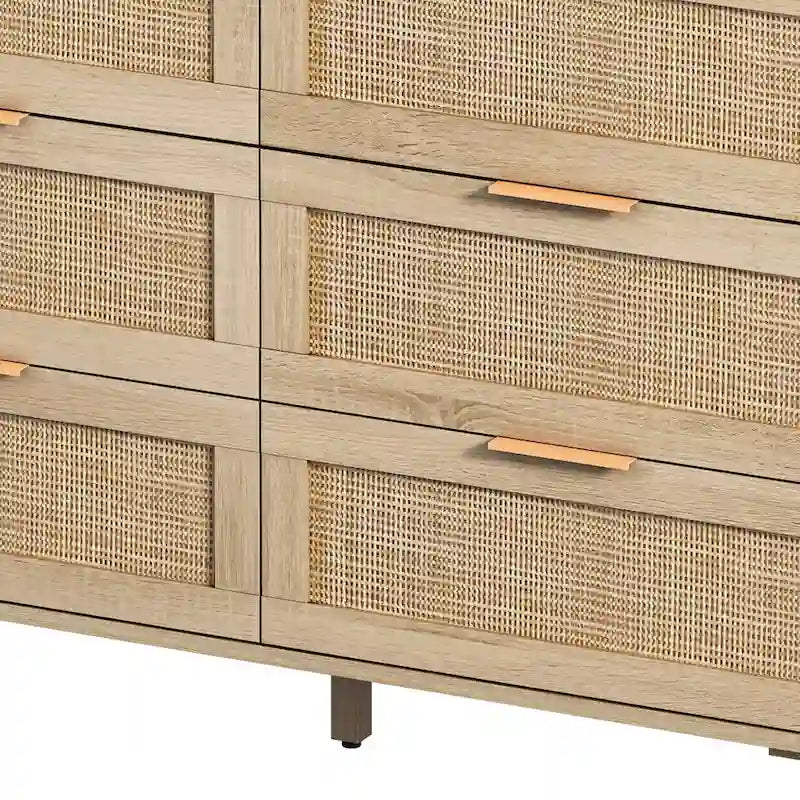 Roomfitters 43.31-Inch 6-Drawer Rattan Storage Cabinet in Natural for Bedroom and Living Room