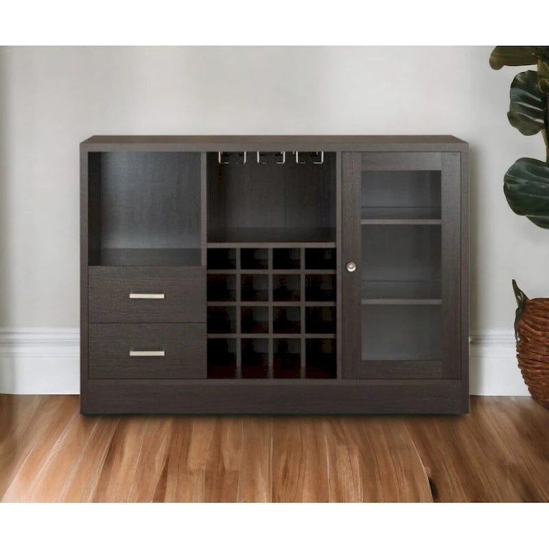 47 Espresso Solid Wood Frame With Five Shelves And Two Drawers
