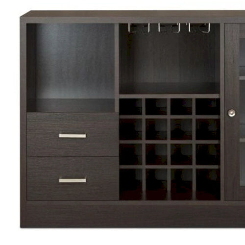 47 Espresso Solid Wood Frame With Five Shelves And Two Drawers