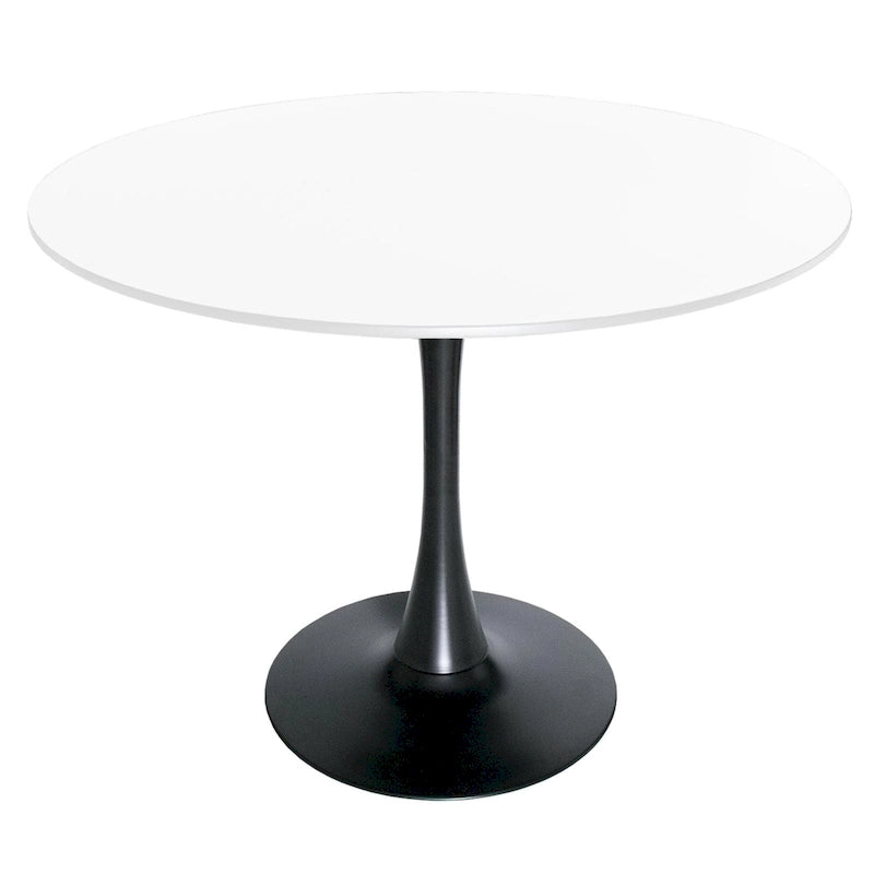 LeisureMod Bristol 40 Round Dining Table for 4 with MDF Wood Tabletop in Black Steel Base for Kitchen & Dining Room