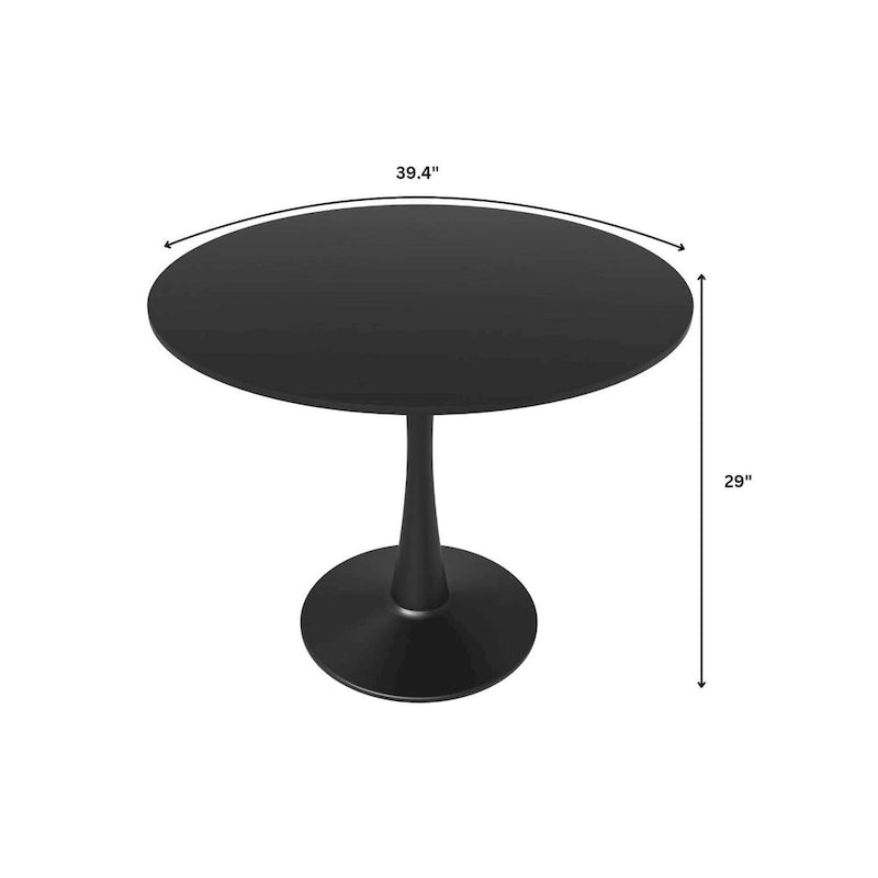 LeisureMod Bristol 40 Round Dining Table for 4 with MDF Wood Tabletop in Black Steel Base for Kitchen & Dining Room