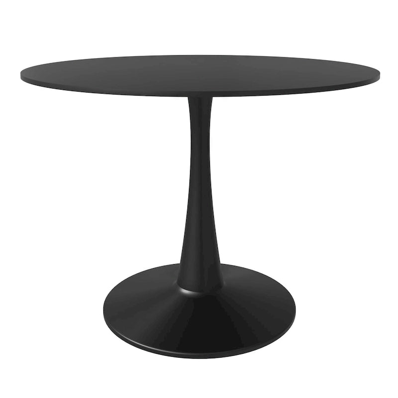 LeisureMod Bristol 40 Round Dining Table for 4 with MDF Wood Tabletop in Black Steel Base for Kitchen & Dining Room