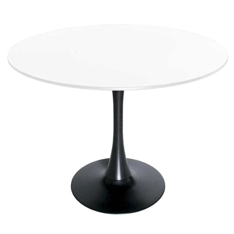 LeisureMod Bristol 40 Round Dining Table for 4 with MDF Wood Tabletop in Black Steel Base for Kitchen & Dining Room