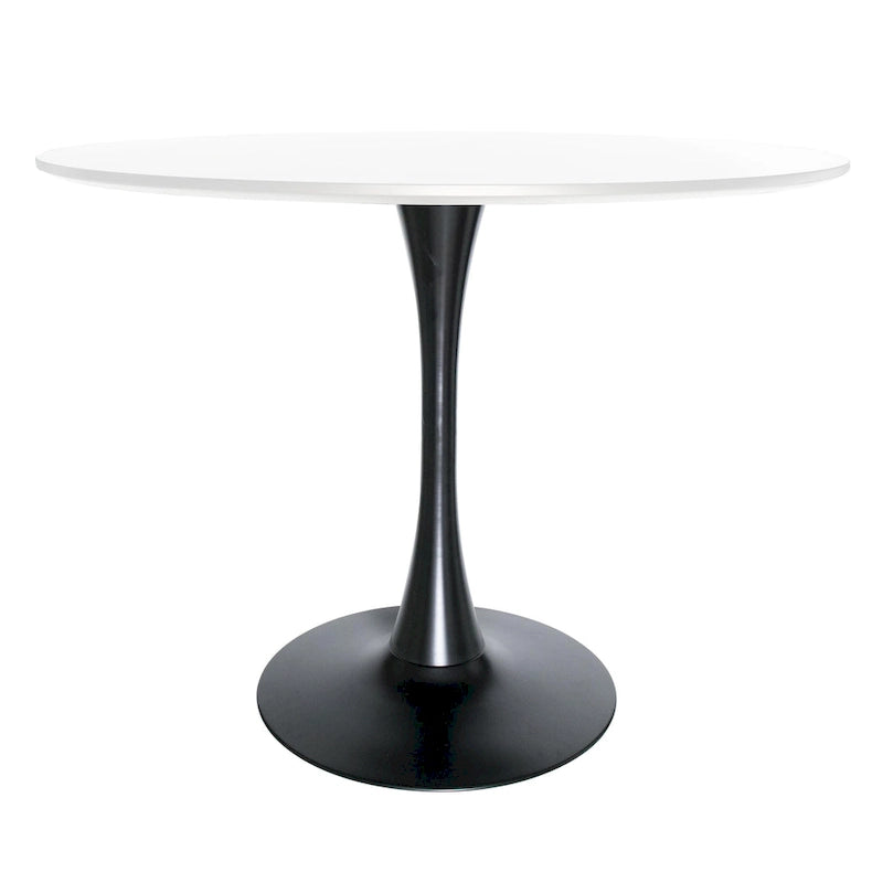 LeisureMod Bristol 40 Round Dining Table for 4 with MDF Wood Tabletop in Black Steel Base for Kitchen & Dining Room