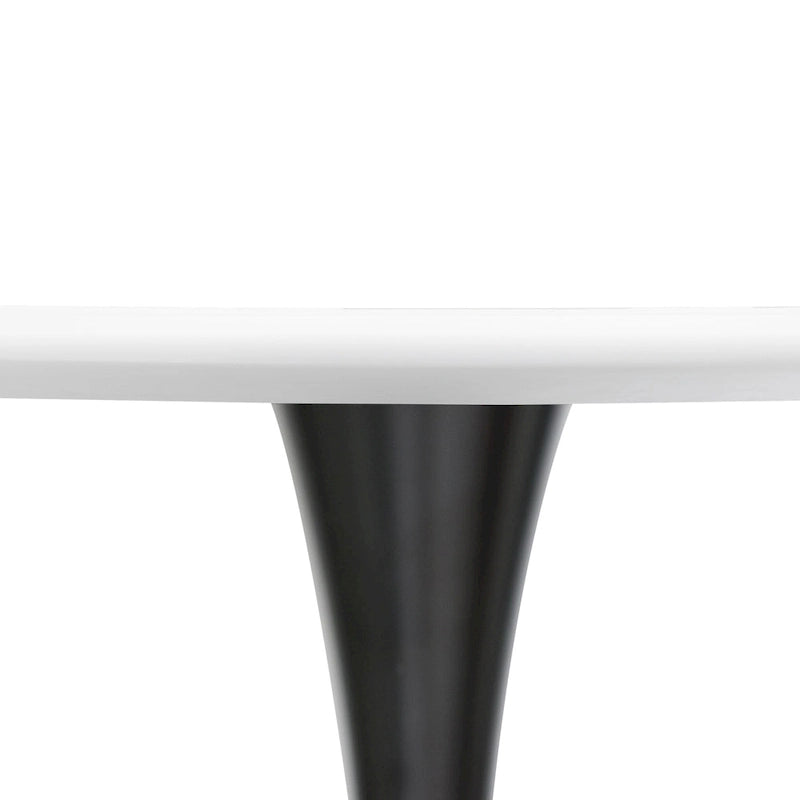 LeisureMod Bristol 40 Round Dining Table for 4 with MDF Wood Tabletop in Black Steel Base for Kitchen & Dining Room