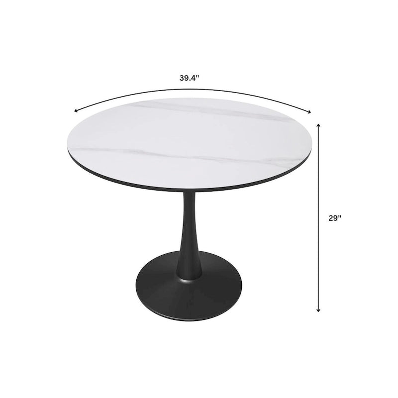 LeisureMod Bristol 40 Round Dining Table for 4 with MDF Wood Tabletop in Black Steel Base for Kitchen & Dining Room