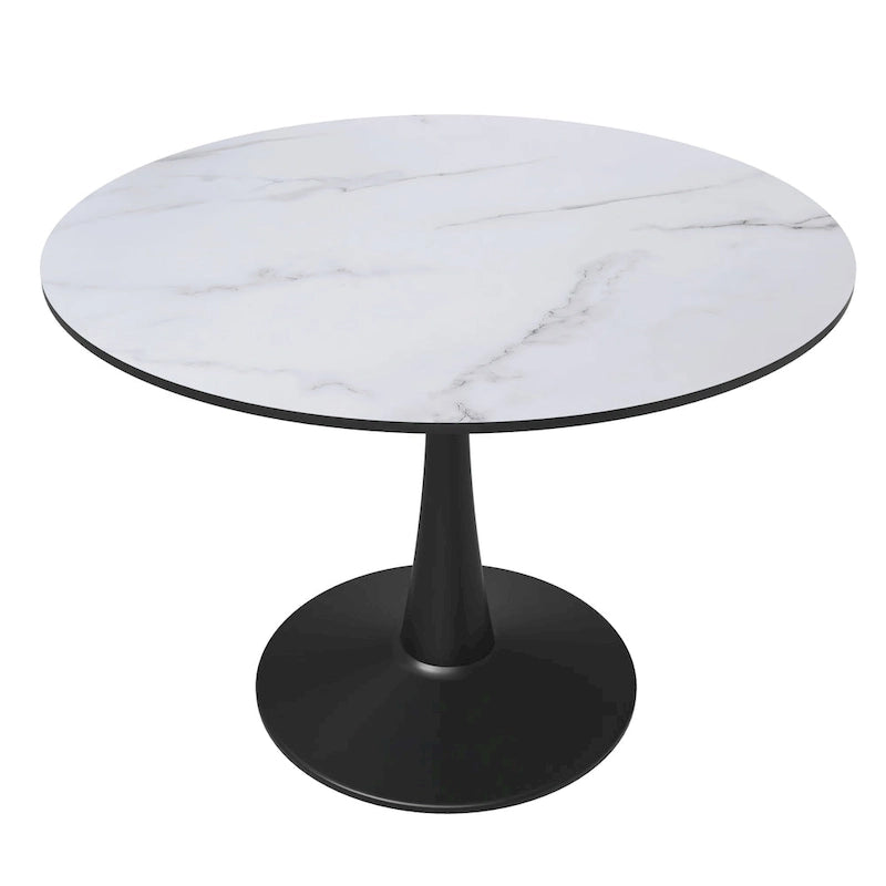 LeisureMod Bristol 40 Round Dining Table for 4 with MDF Wood Tabletop in Black Steel Base for Kitchen & Dining Room