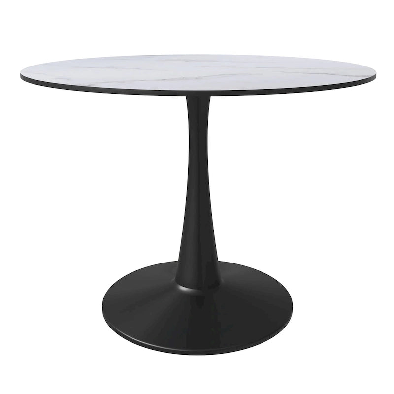 LeisureMod Bristol 40 Round Dining Table for 4 with MDF Wood Tabletop in Black Steel Base for Kitchen & Dining Room